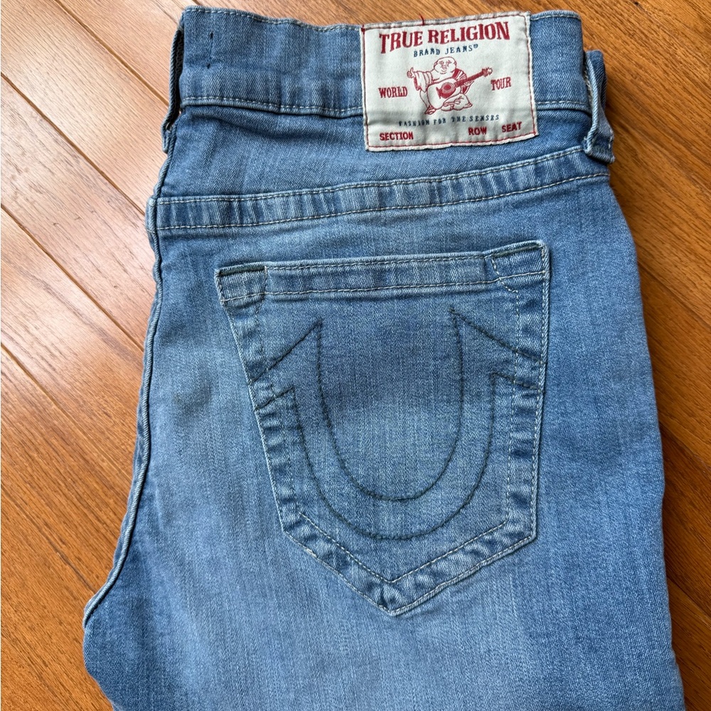 True Religion Men's Light Blue Straight Jeans Rocco relaxed skinny